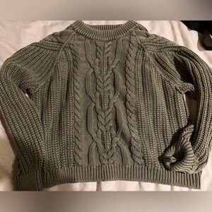 Free People Olive Cable Knit Turtleneck Sweater